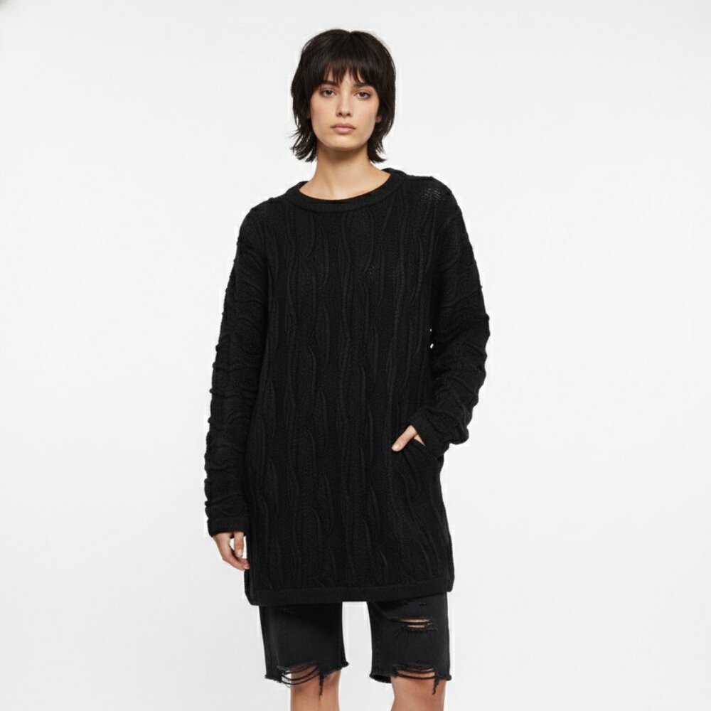 Unbranded Sweater Black Y2K 3D Cableknit Tunic Grunge Punk Goth XL
